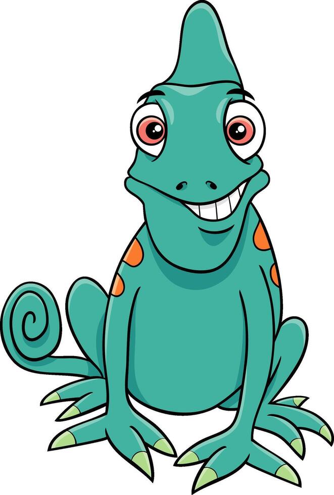 happy comic chameleon reptile animal character vector