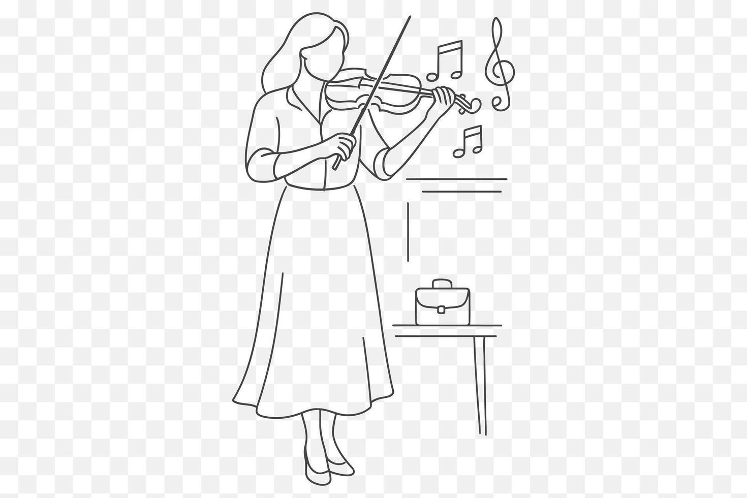 Violinist Line Art Illustration Minimalist Female Musician Playing Violin with Musical Notes vector