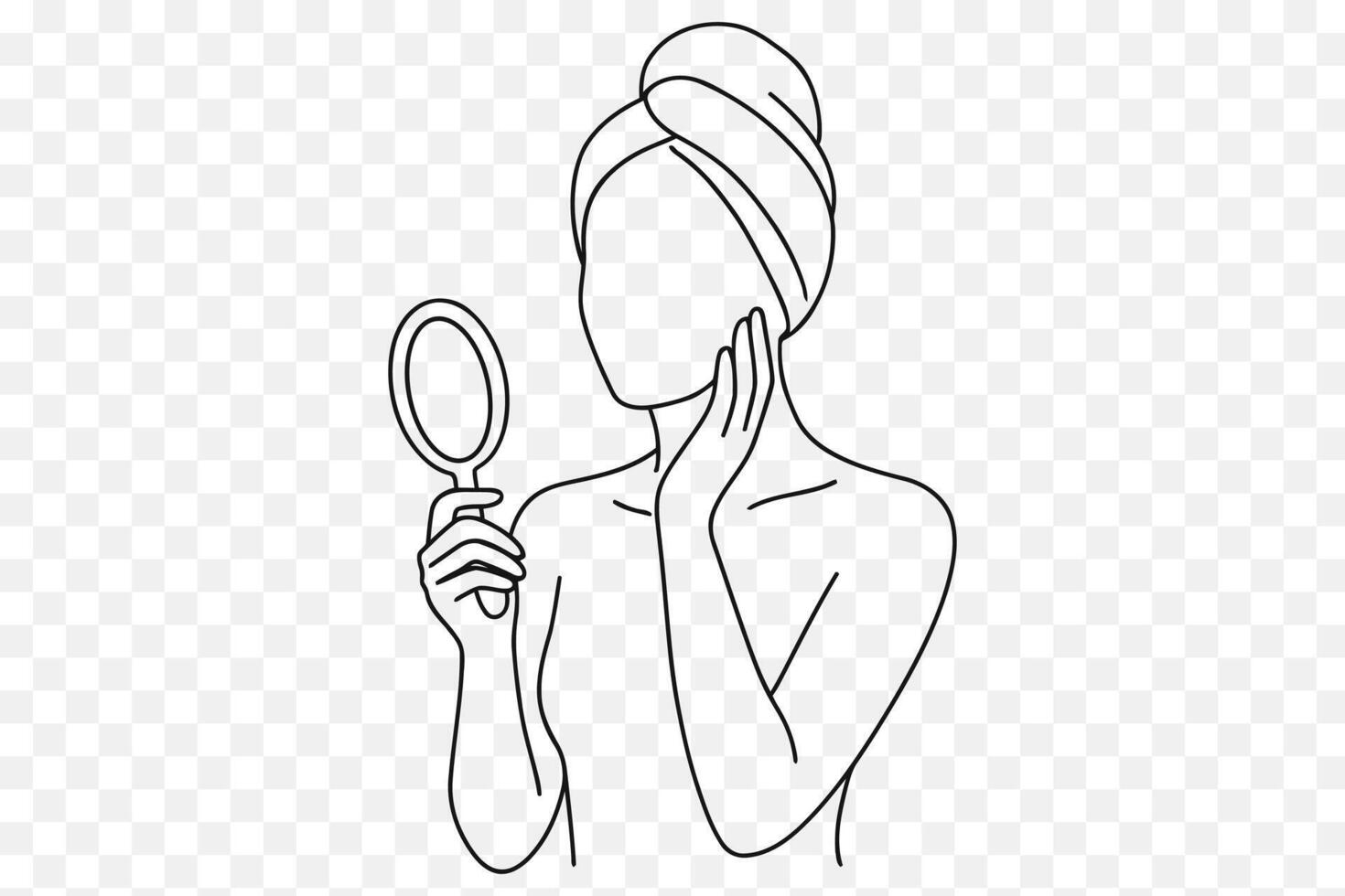 Faceless Woman Skincare Line Art Minimalist Self Care Beauty Routine Illustration vector