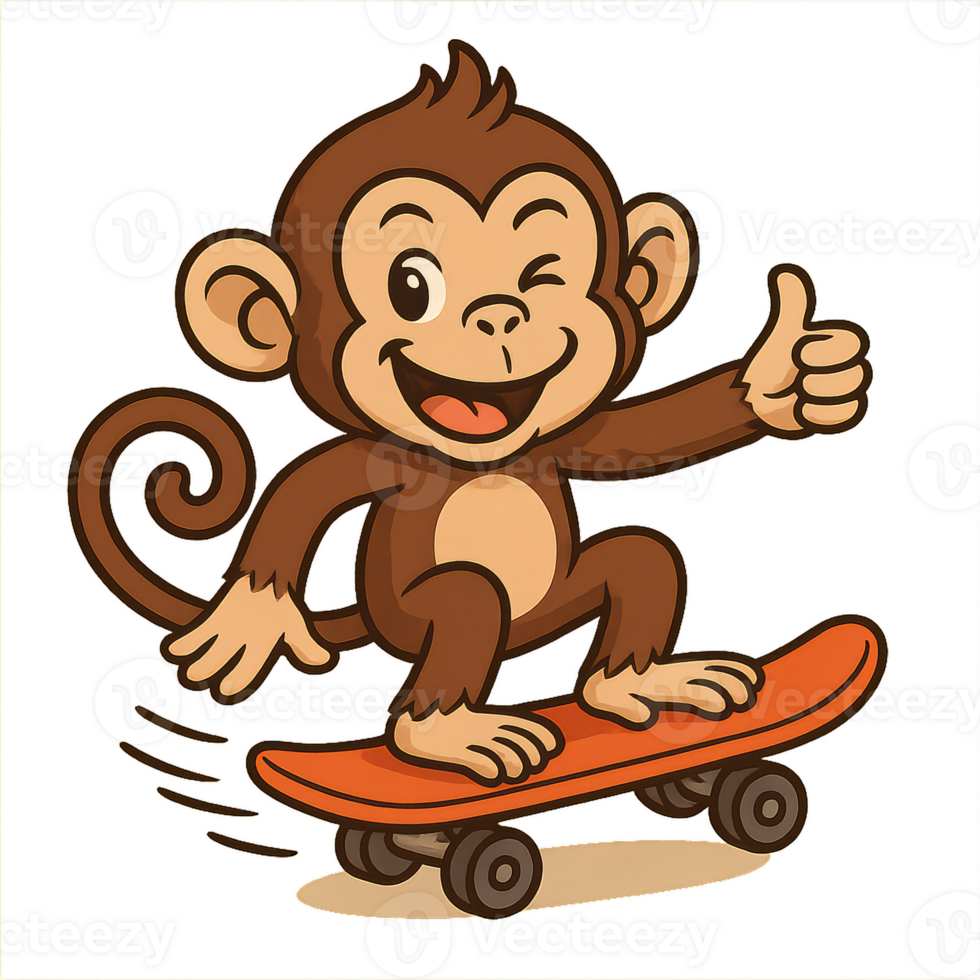 Cheerful Monkey Skateboarding with a Thumbs Up for Fun Activities png