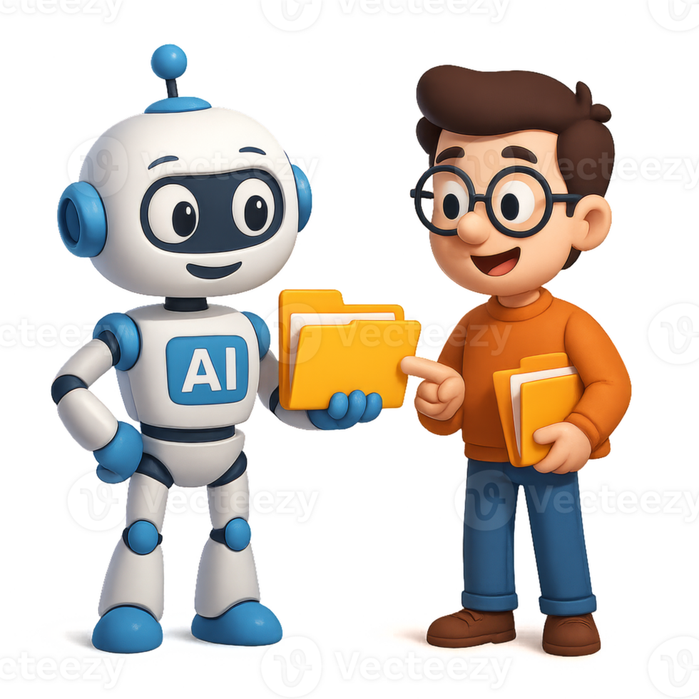 Friendly Robot Assists Person in Simple Organizational Task png