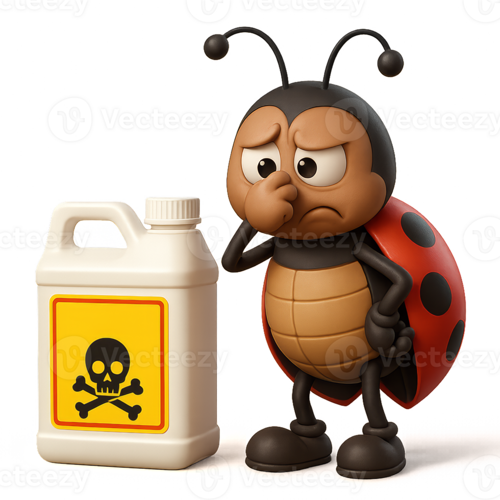 Upset Ladybug Encountering Poisonous Substance with Caution png
