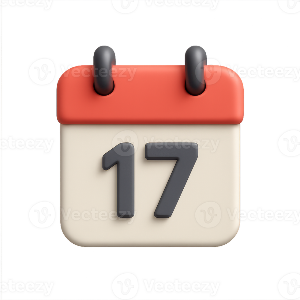 Simple 3D Minimal Calendar Icon with Number Seventeen Displayed png
