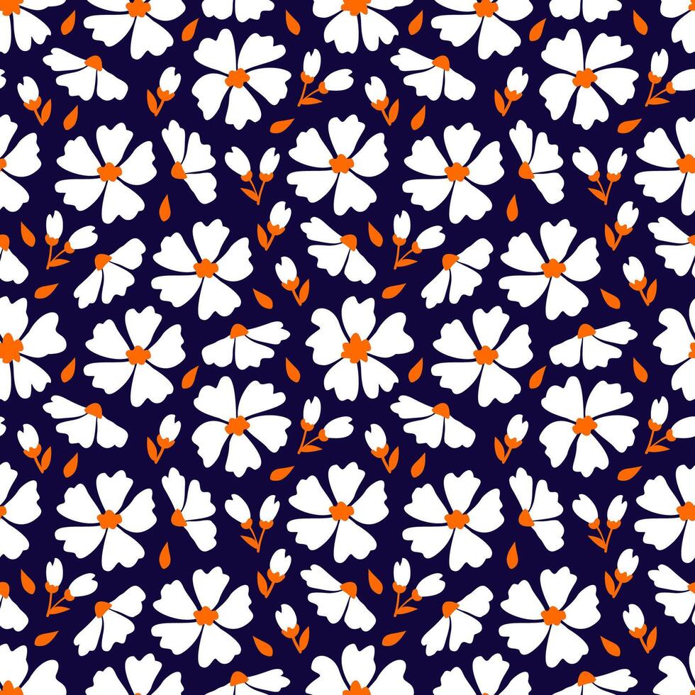 seamless pattern of abstract white flowers textile colorful nature dark background vector