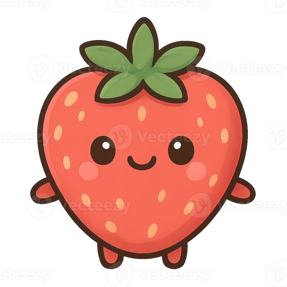 Cute Kawaii Strawberry Character Design with Happy Expression png