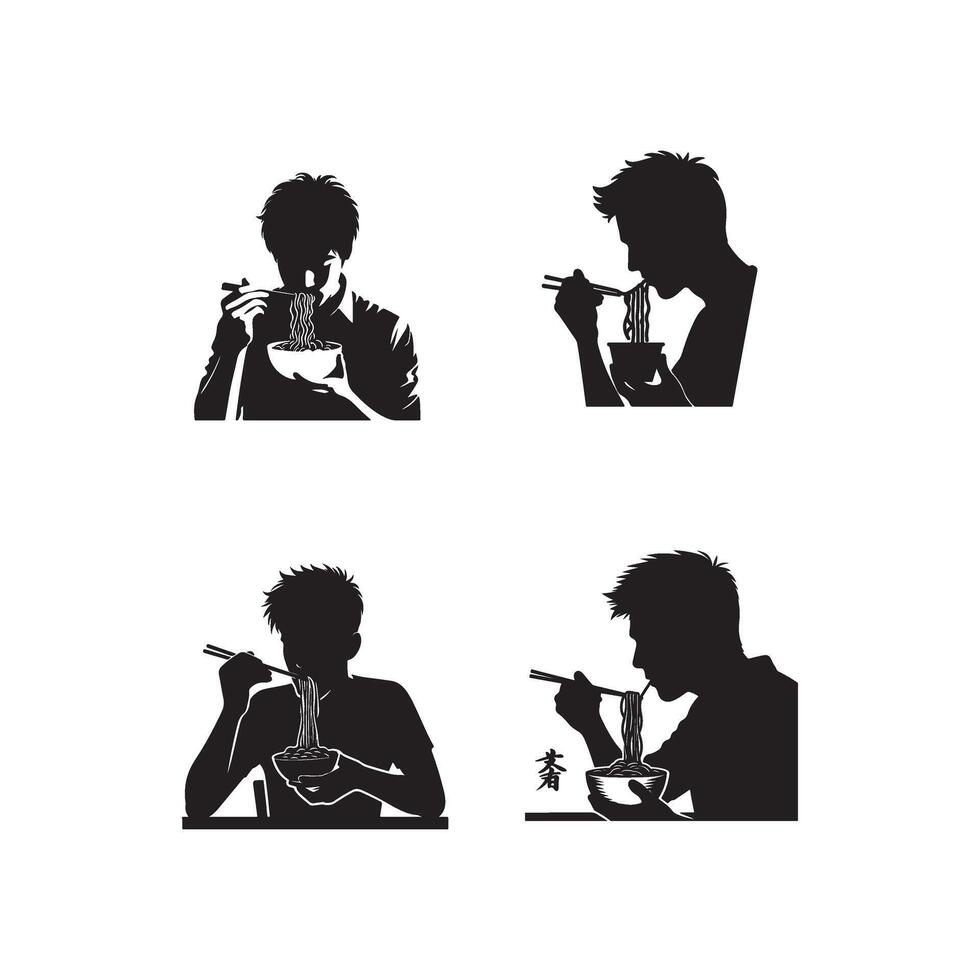 Silhouettes of a man eating noodles vector