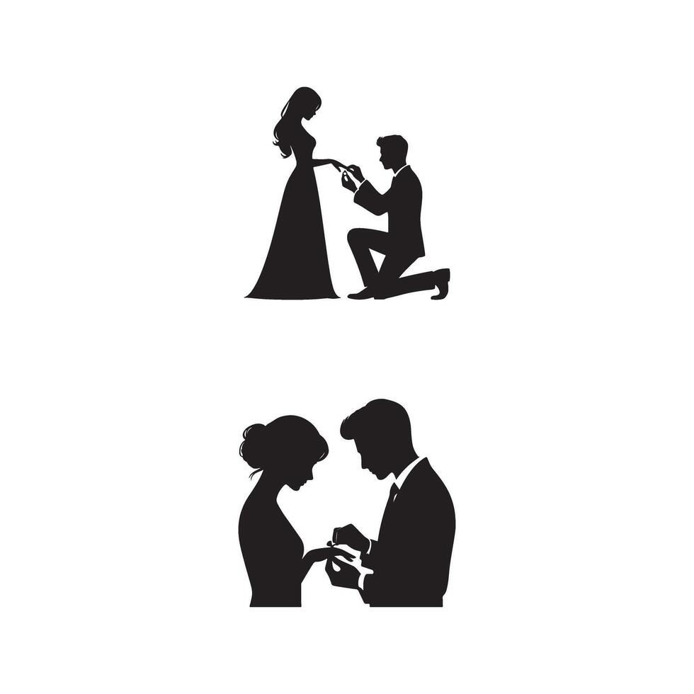 Silhouettes of a man and woman in wedding attire vector