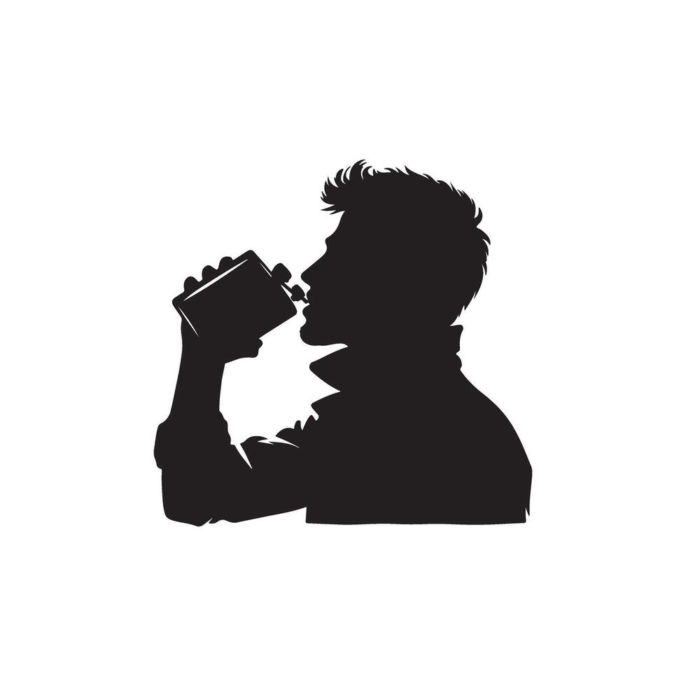 A silhouette of a man drinking from a cup vector