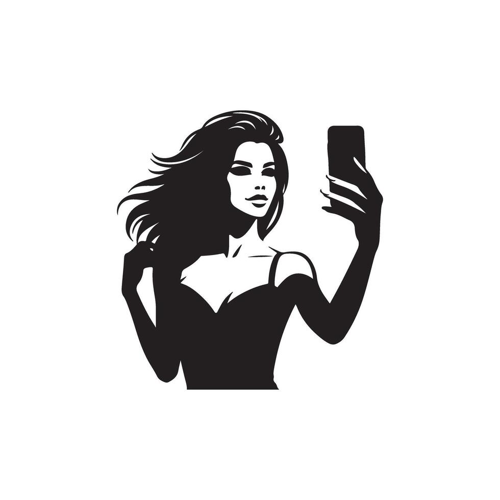 A woman taking a selfie with her phone vector