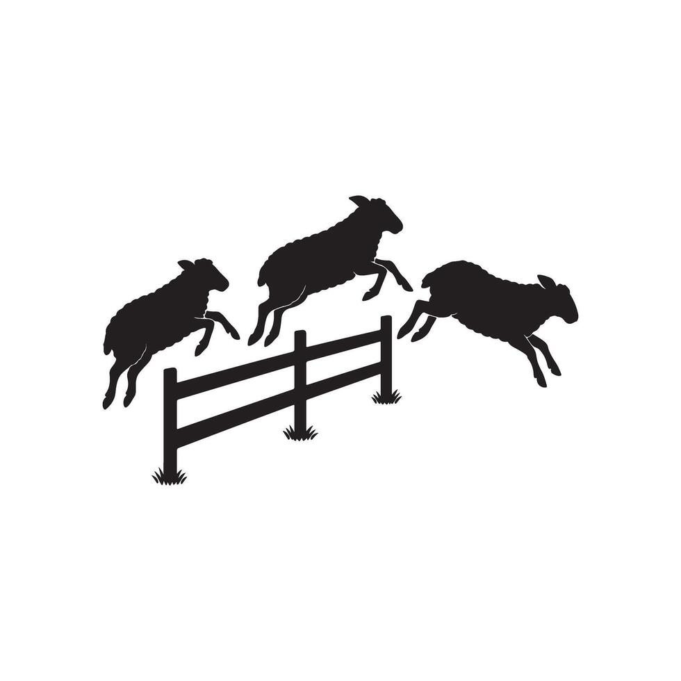 Three sheep jumping over a fence vector
