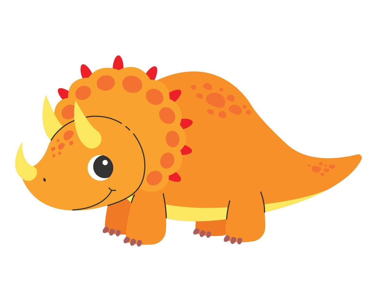 Cute dinosaur on white background. Cartoon triceratops. illustration vector
