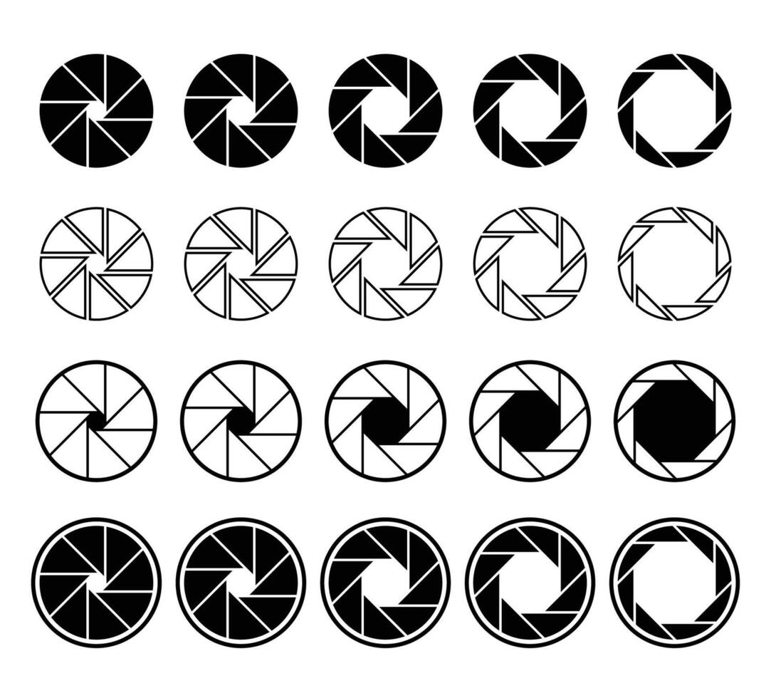Set of Camera Lens Signs with Aperture Icons and Diaphragm Symbols vector
