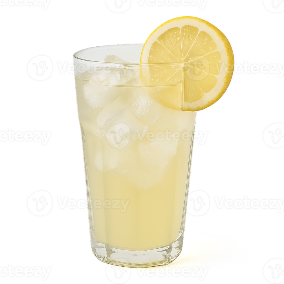 Refreshing Lemonade Drink with Ice and Lemon Slice on Top png