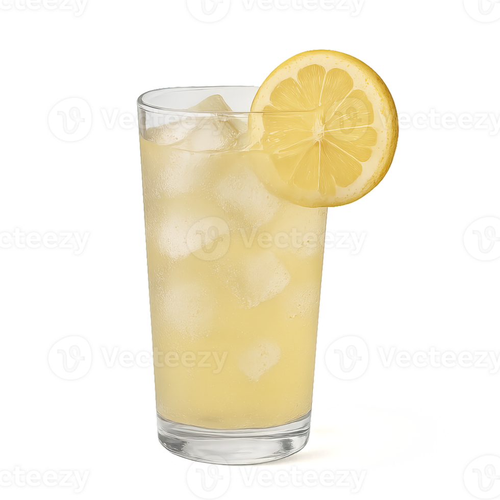 Refreshing Lemonade Drink with Ice and Lemon Slice Garnish png