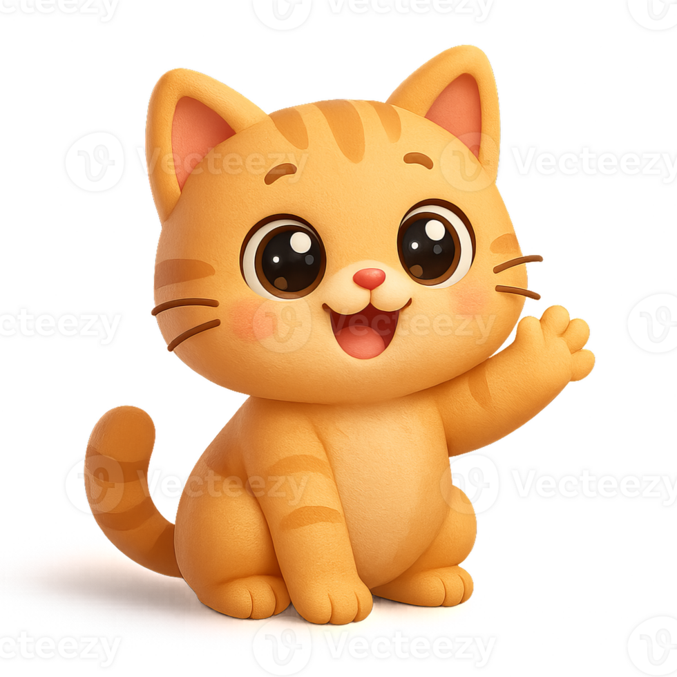 Joyful Cartoon Cat with Big Eyes and Cheerful Expression png