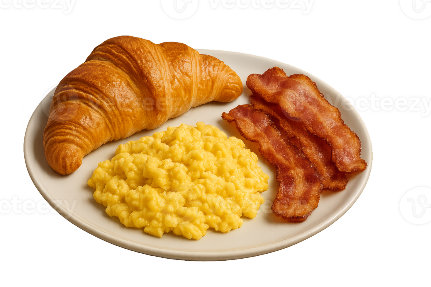 Delicious Breakfast Set with Croissant, Scrambled Eggs, and Bacon png