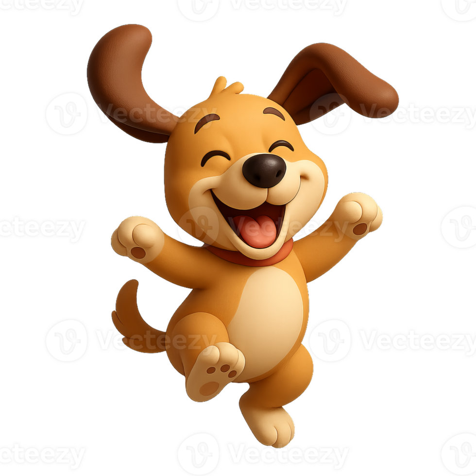 Happy Cartoon Dog Jumping with Excitement and Joyful Expression png
