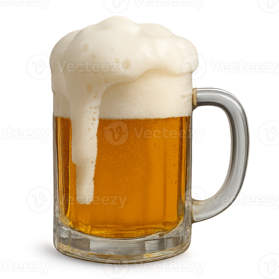 Refreshing Foamy Beer in a Classic Clear Mug png