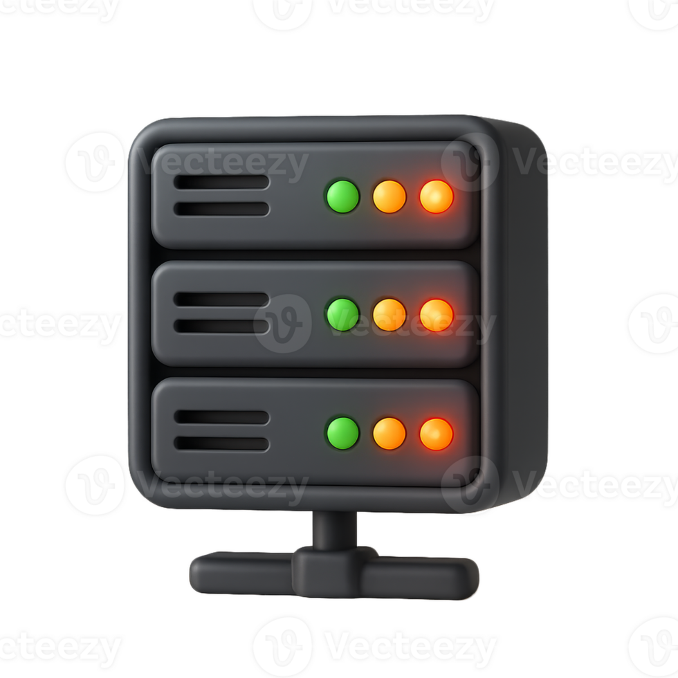 3D Server Rack Icon with Simple Design and Colorful Indicator Lights png