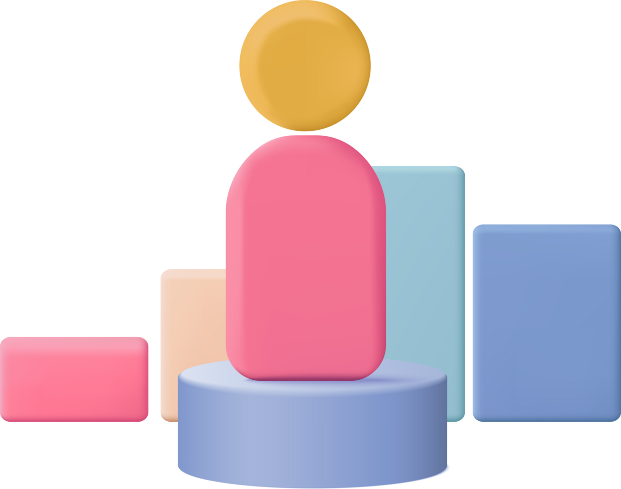 A person standing on a pedestal with colorful blocks png