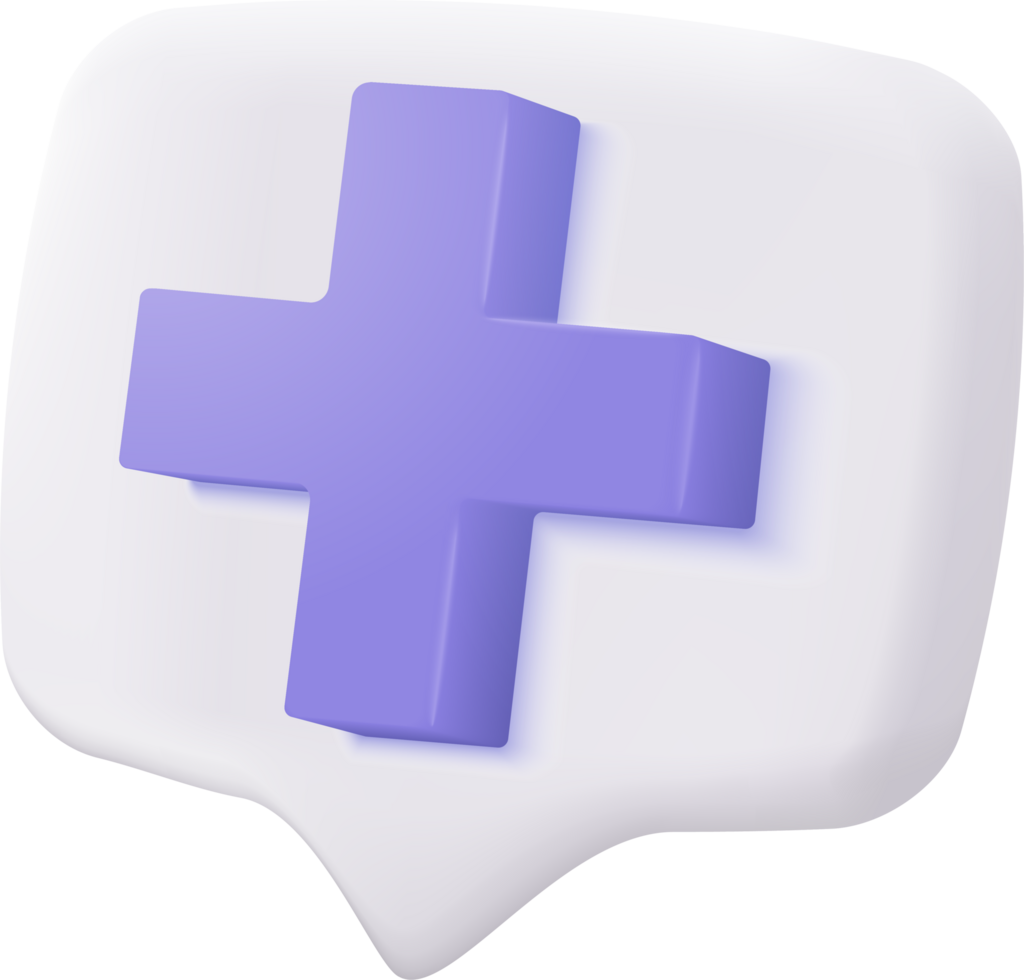 A purple cross on a white speech bubble png