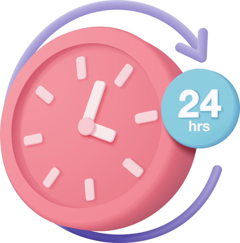 3d alarm clock icon. Pink watch minimal design concept of time png