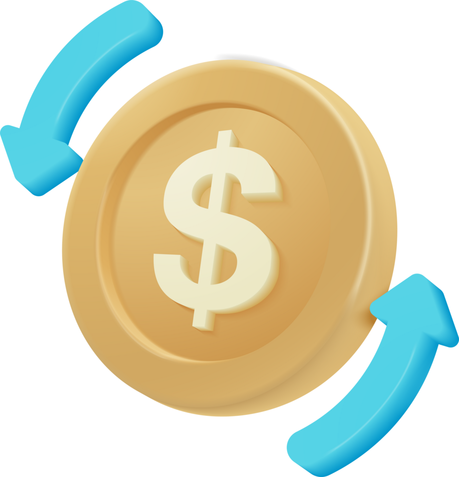 A dollar coin with arrows pointing to it png