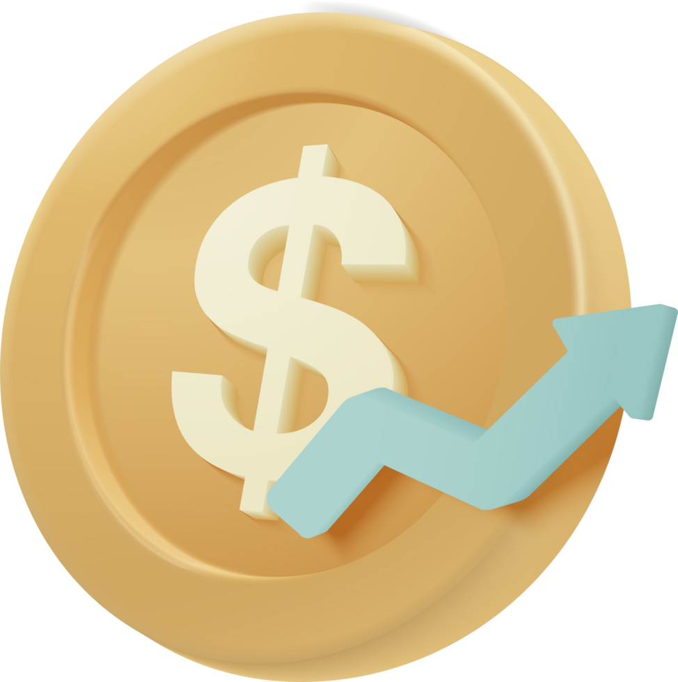 A dollar coin with an arrow pointing up png