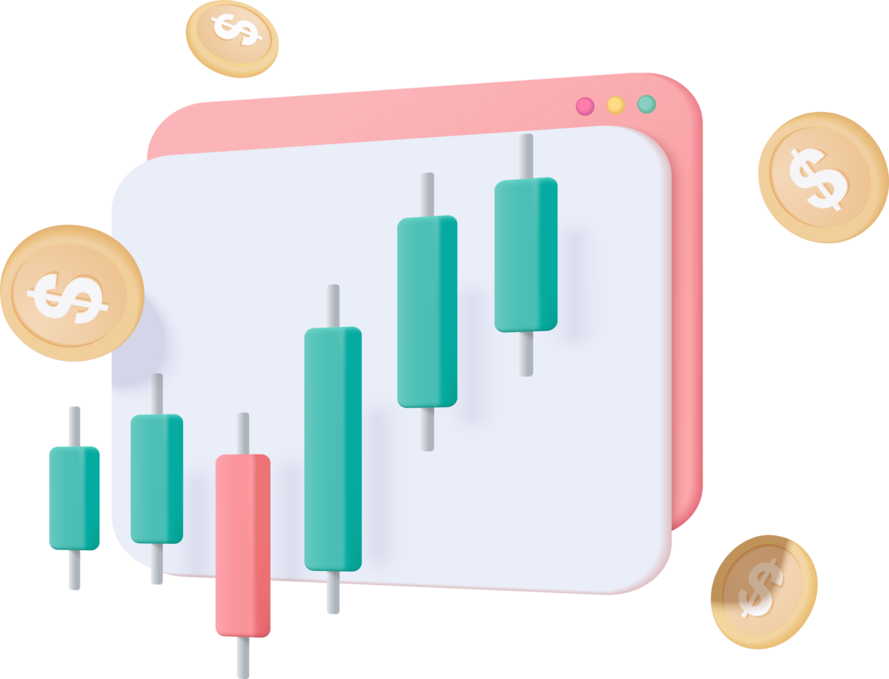 3D stock trading graph investment icon. sell and buy money and exchange with finance business png
