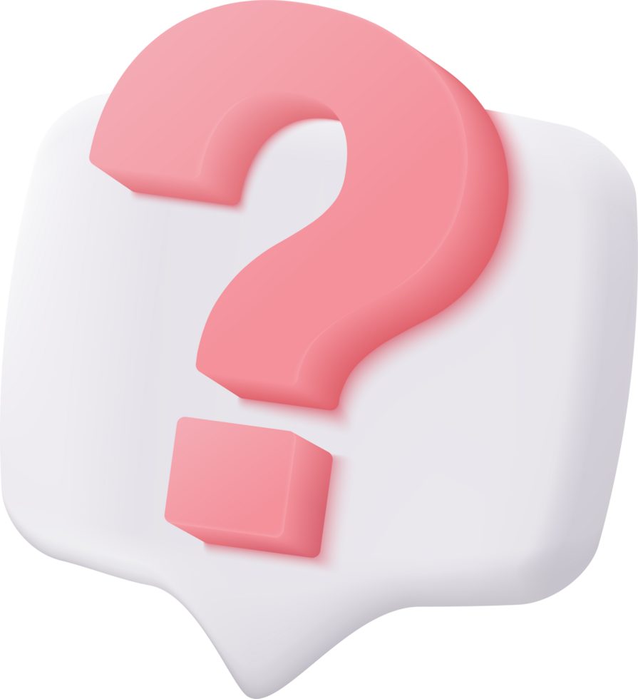 A pink question mark on a white speech bubble png