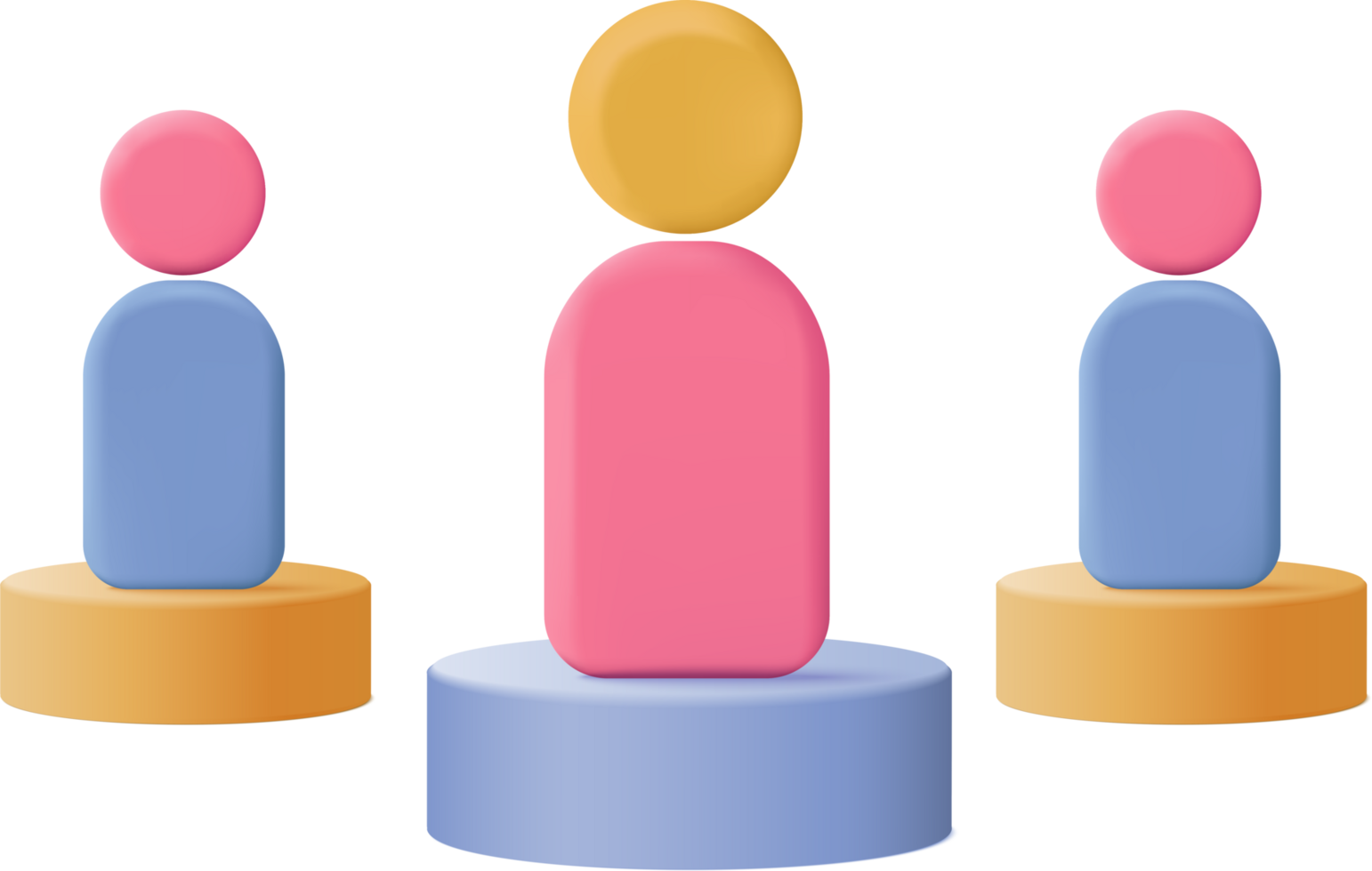 Three people standing on pedestals with different colors png