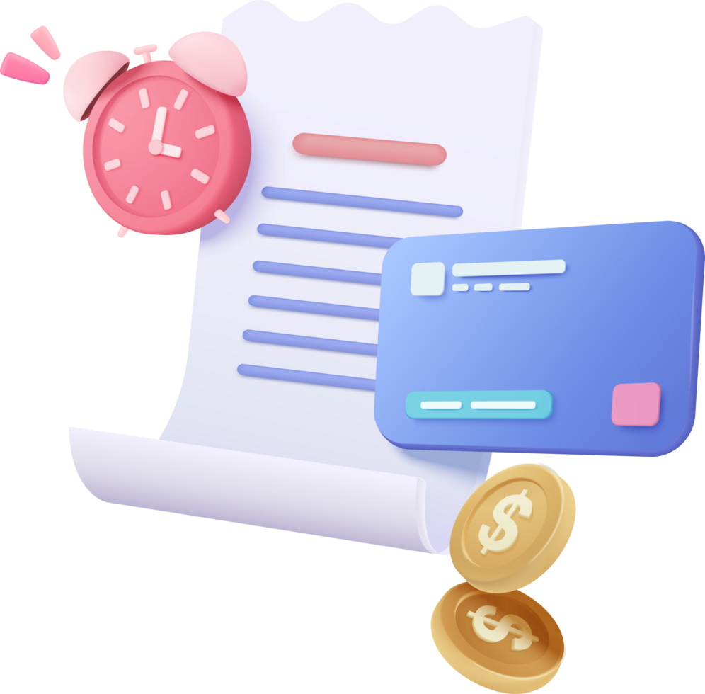 A paper document with a clock and money png