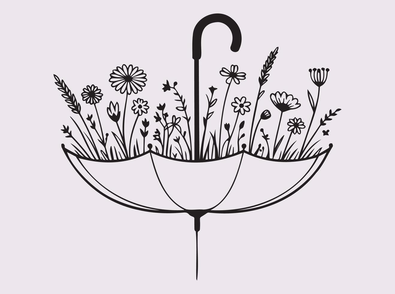 Umbrella with Small Floral Cluster Black Silhouette for Elegant Craft Design Use vector