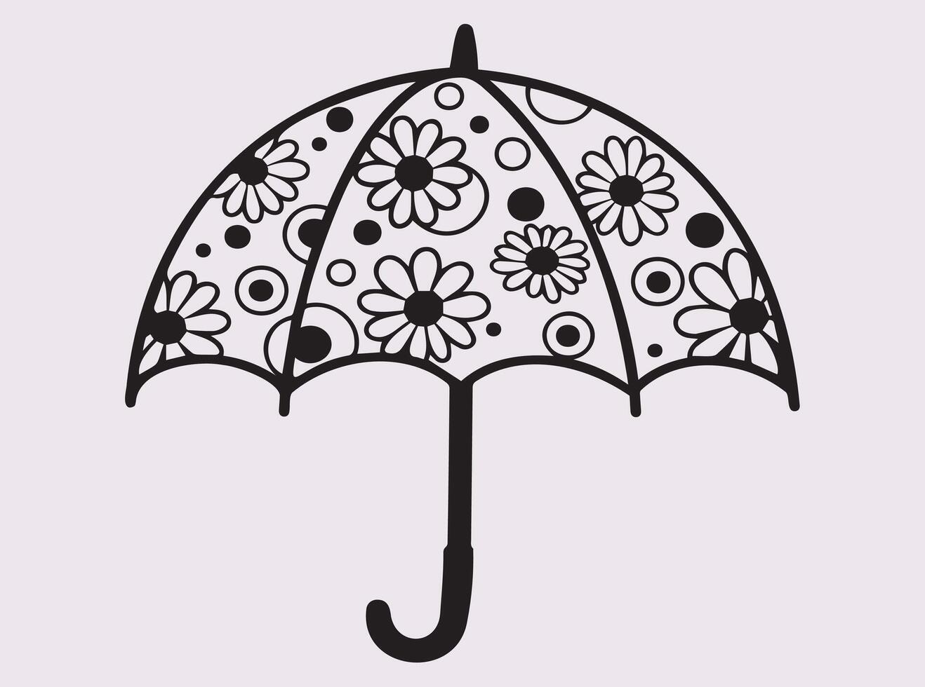 Decorative Umbrella Silhouette with Mandala Flower Patterns for Craft and Design Use vector
