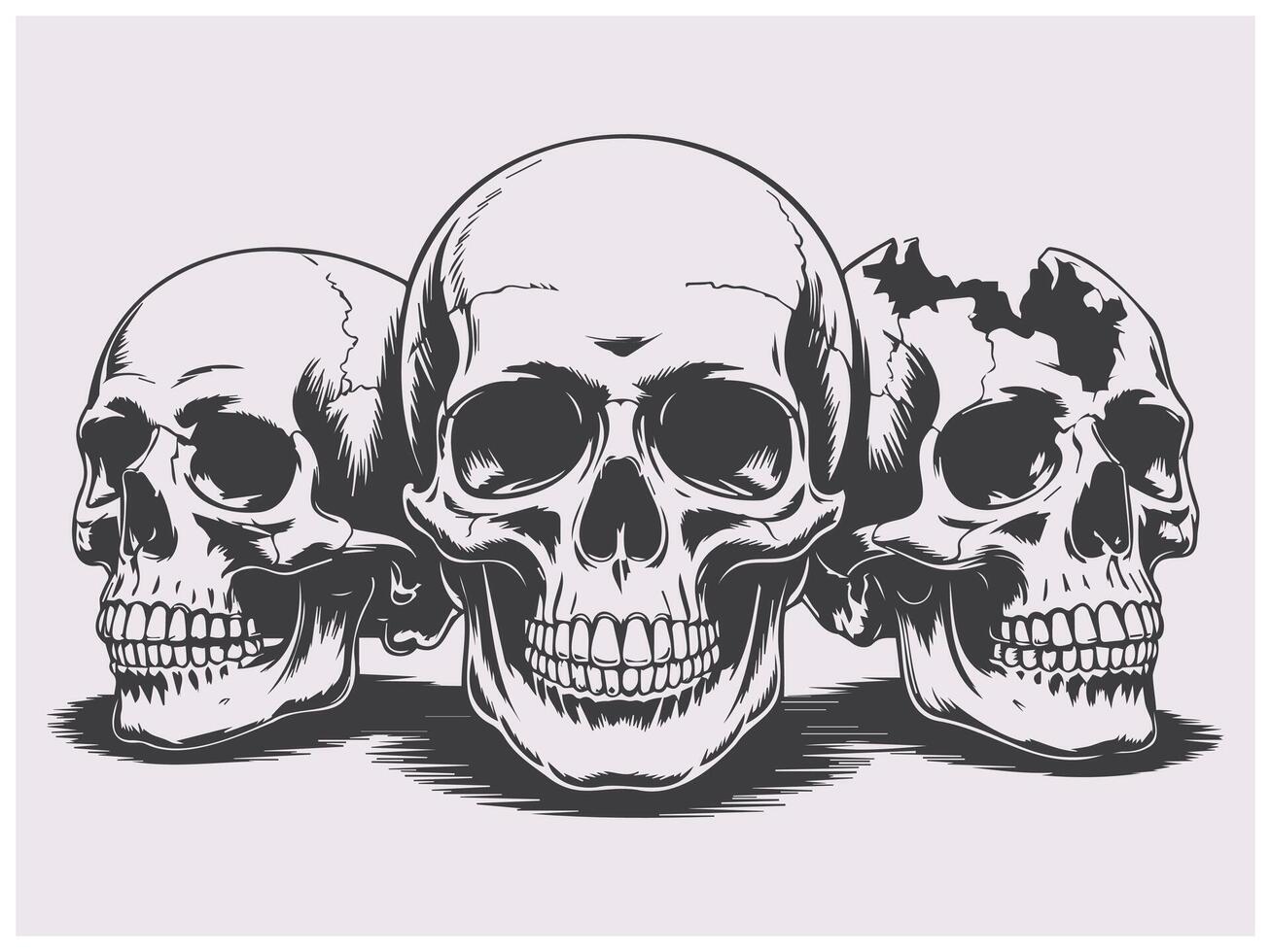 Trio of Skulls in Dark Silhouette Art Style vector