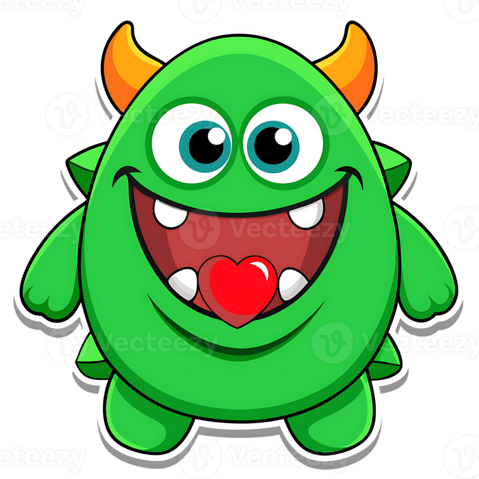 cartoon green monster with red heart. perfect for decorating notebooks or personal items png