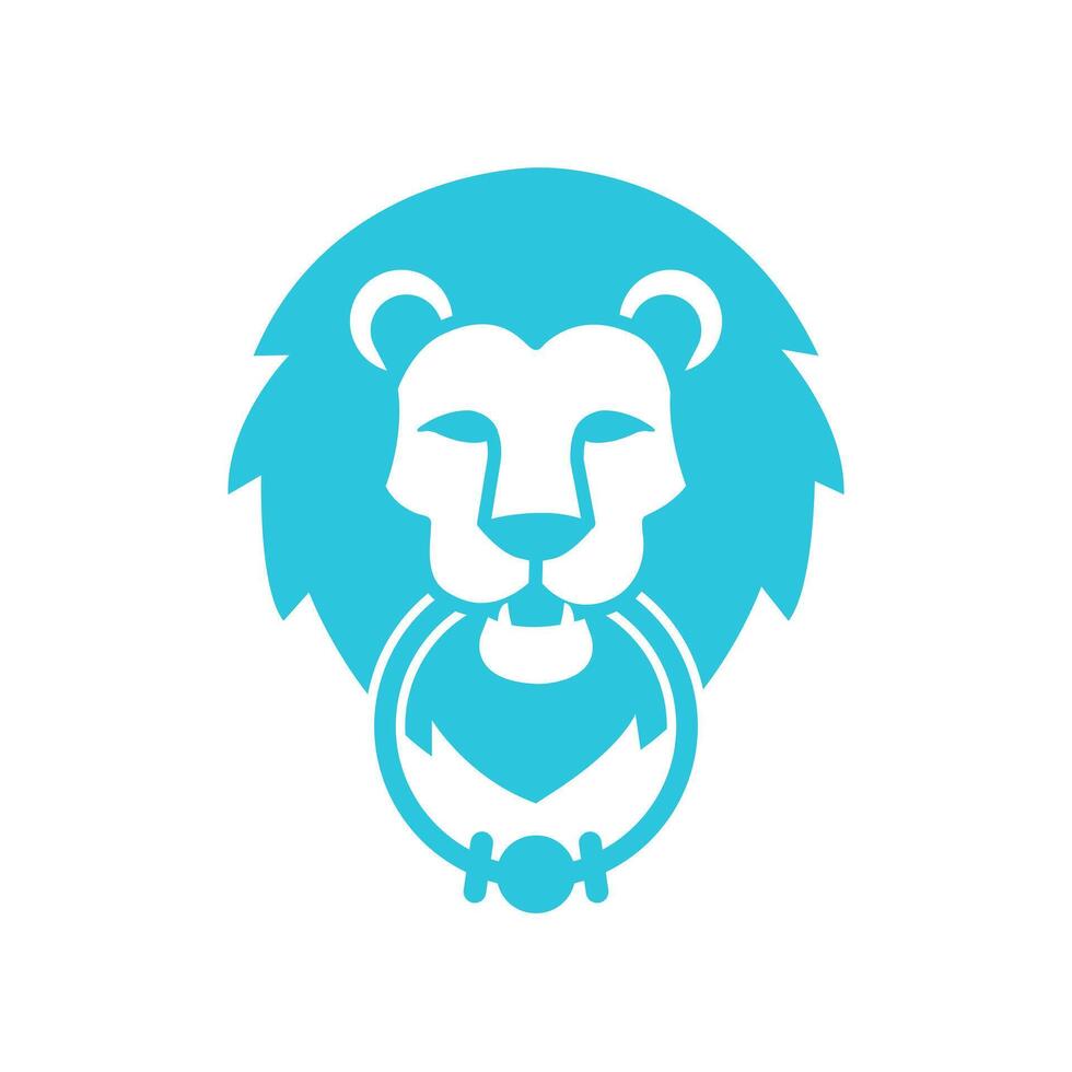Home Door Knock Icon with a Majestic Guardian Lion, Blue Icon Set, Isolated on White vector