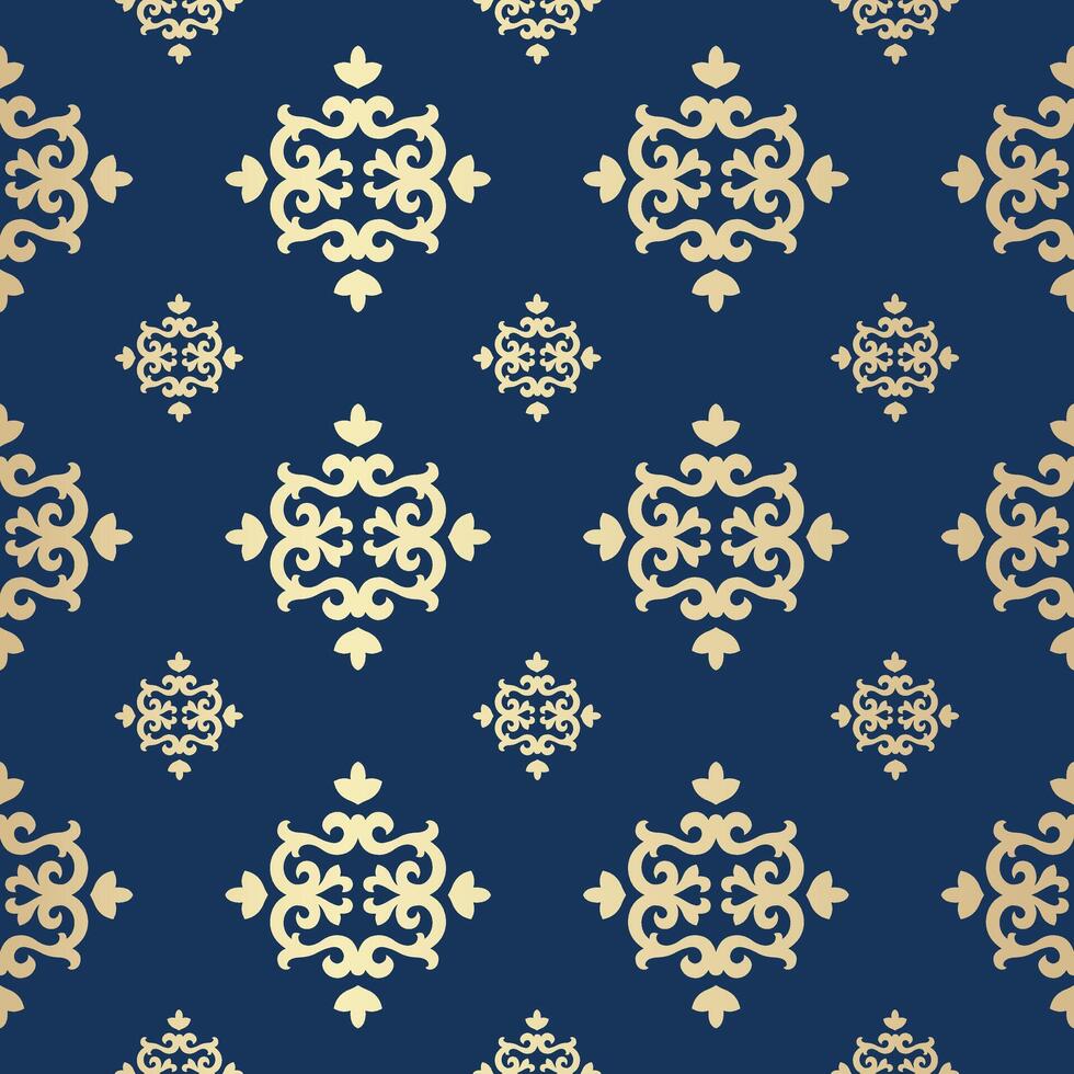 Medieval Golden Flora Seamless Pattern on Blue background vector