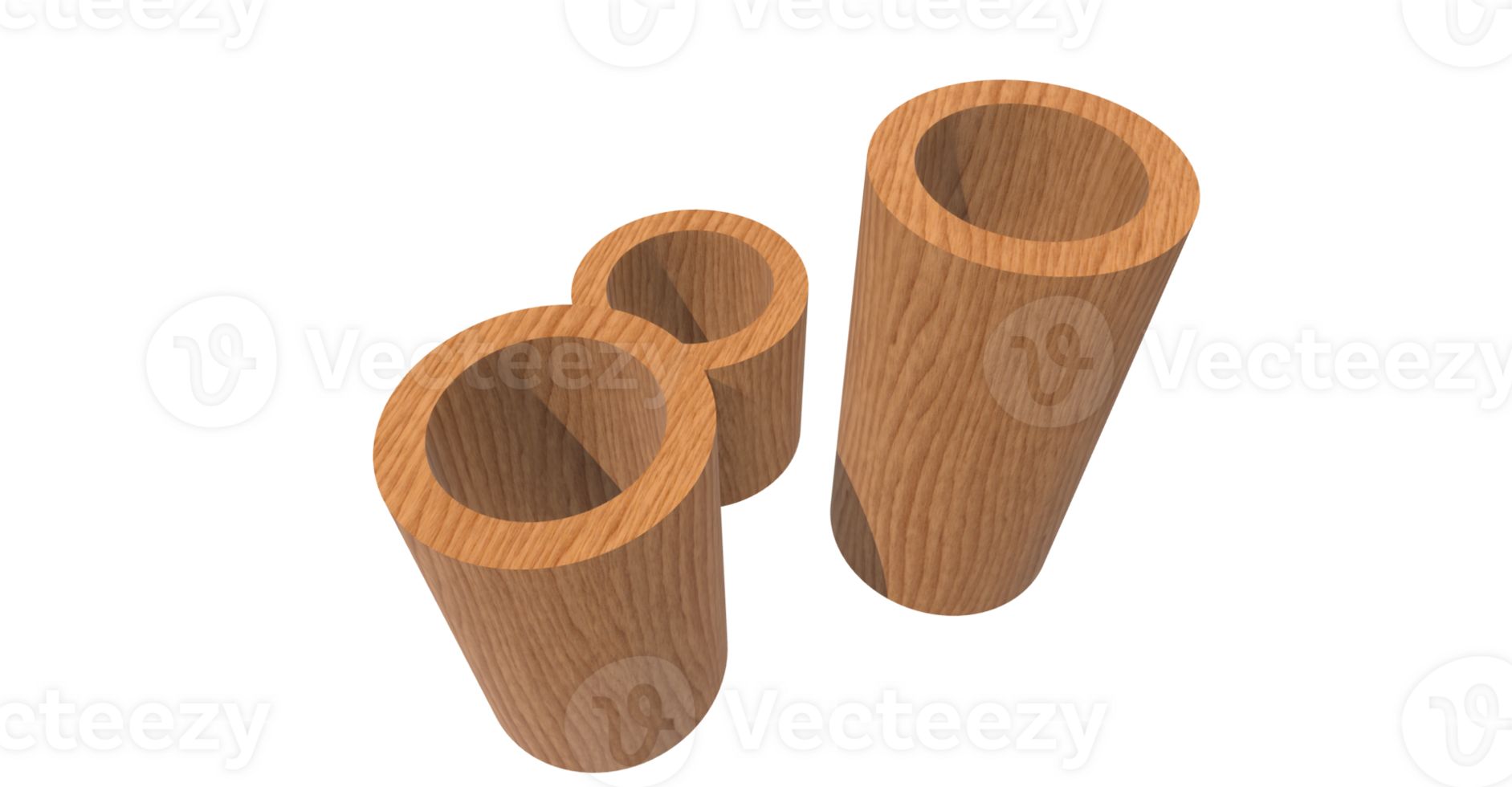 three wooden cylinders in 3d png