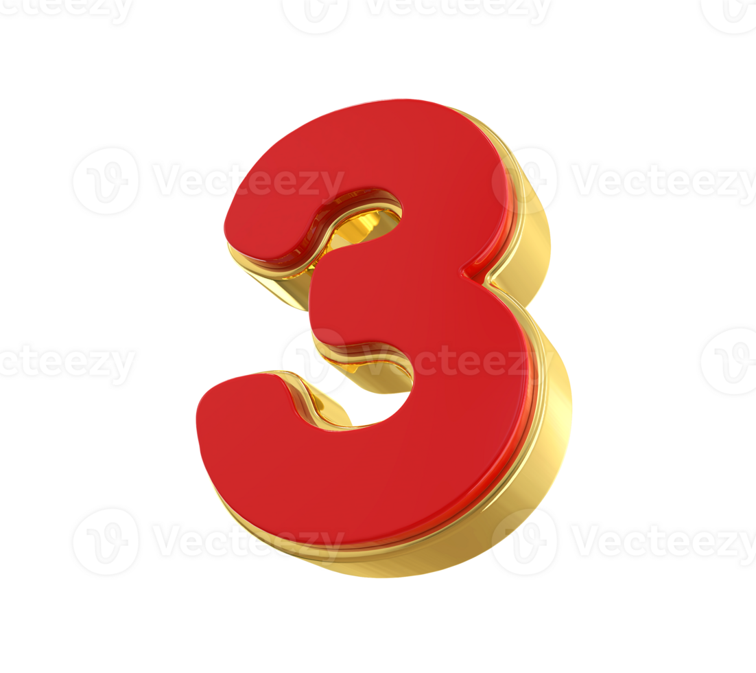 3d Red Number 3 png