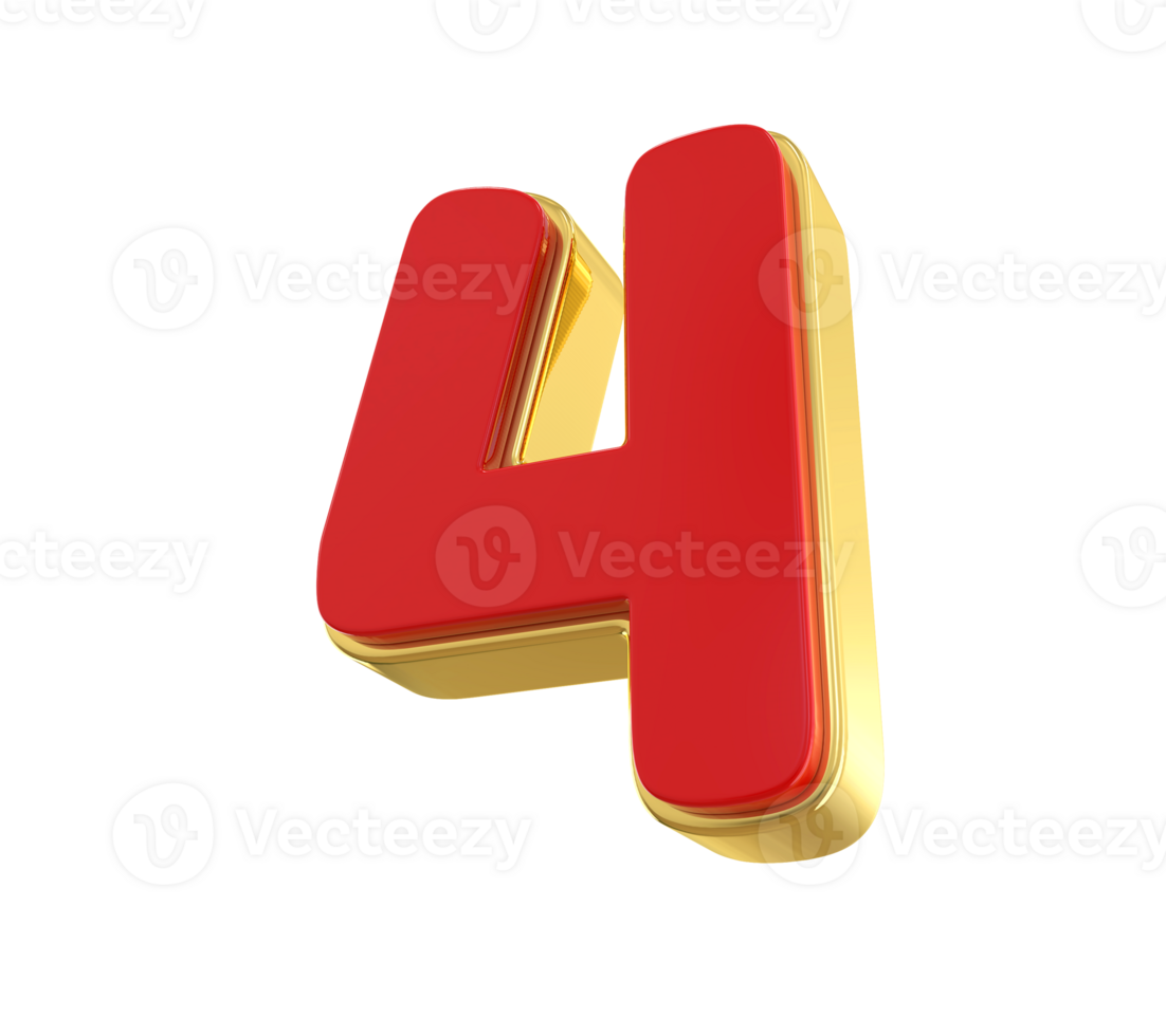 3d Red Number 4 png