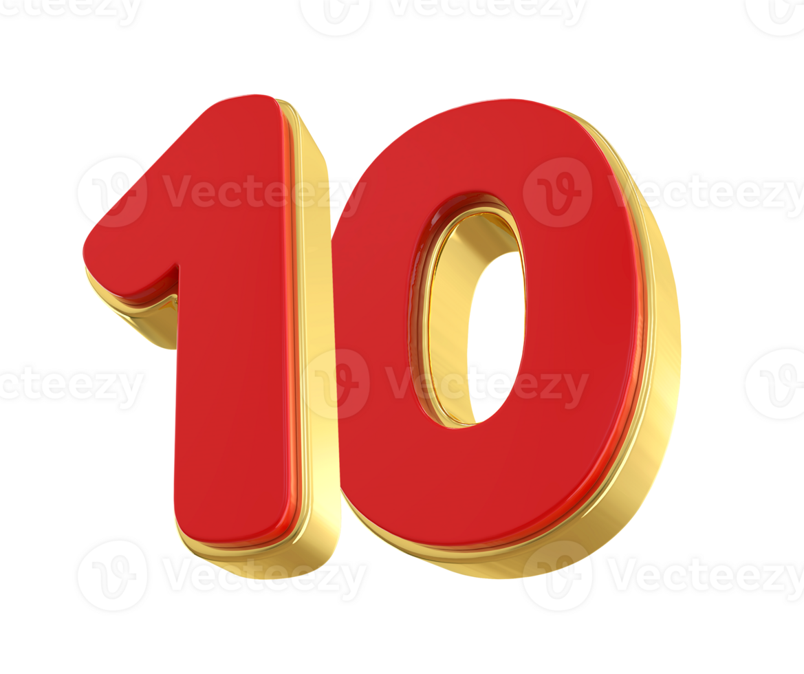 3d Red Number 10 png