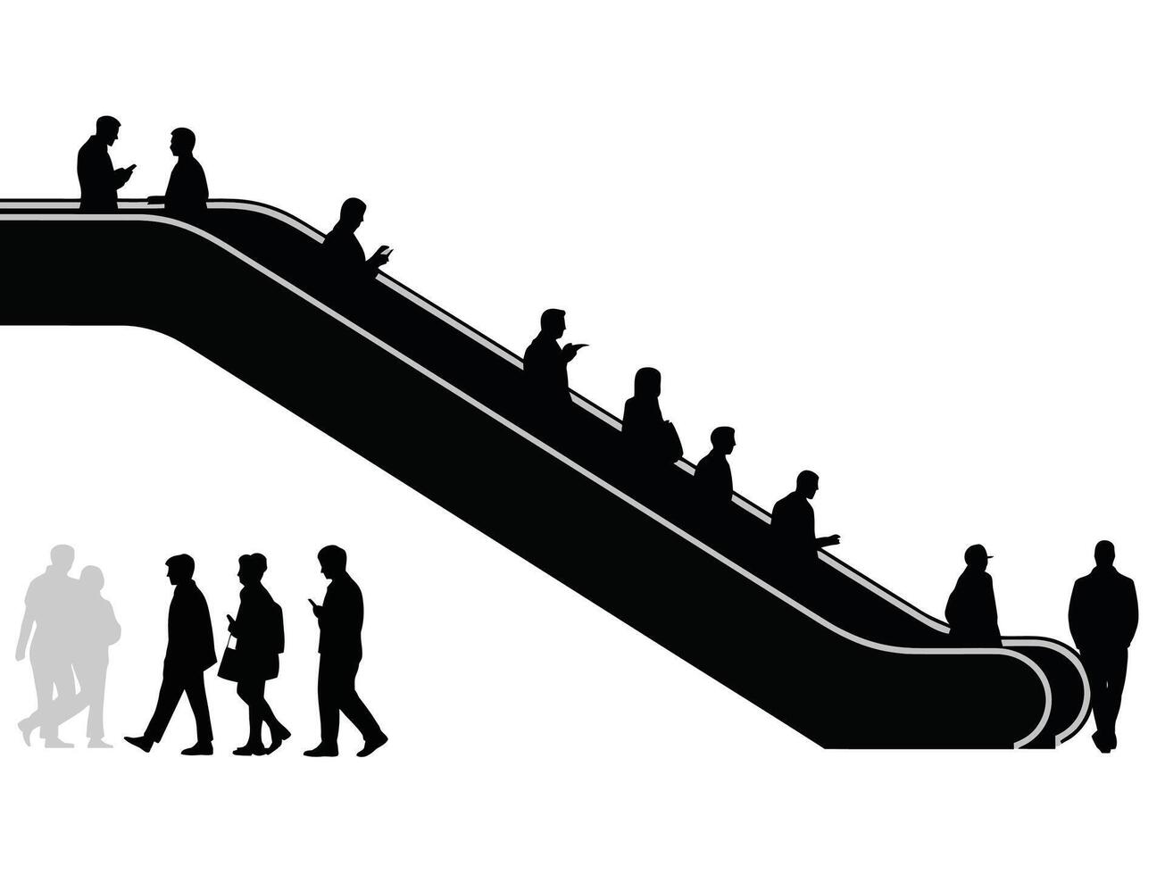 silhouette of people walking on escalator, people walking on escalator vector