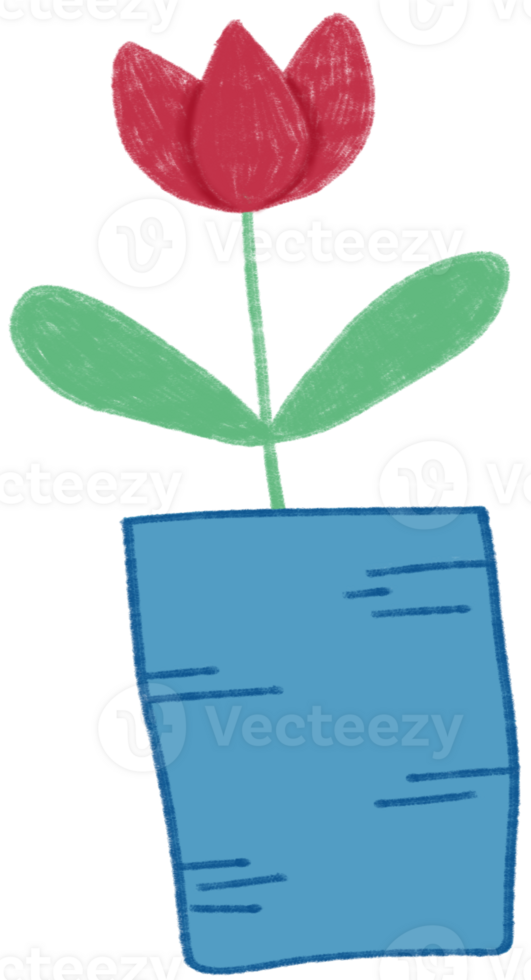 A flower in a blue pot with a green stem png