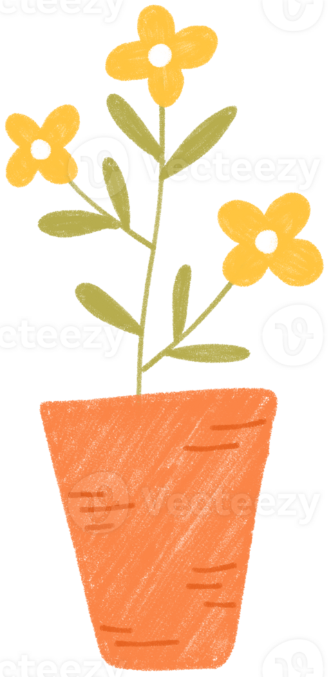 A flower pot with yellow flowers in it png
