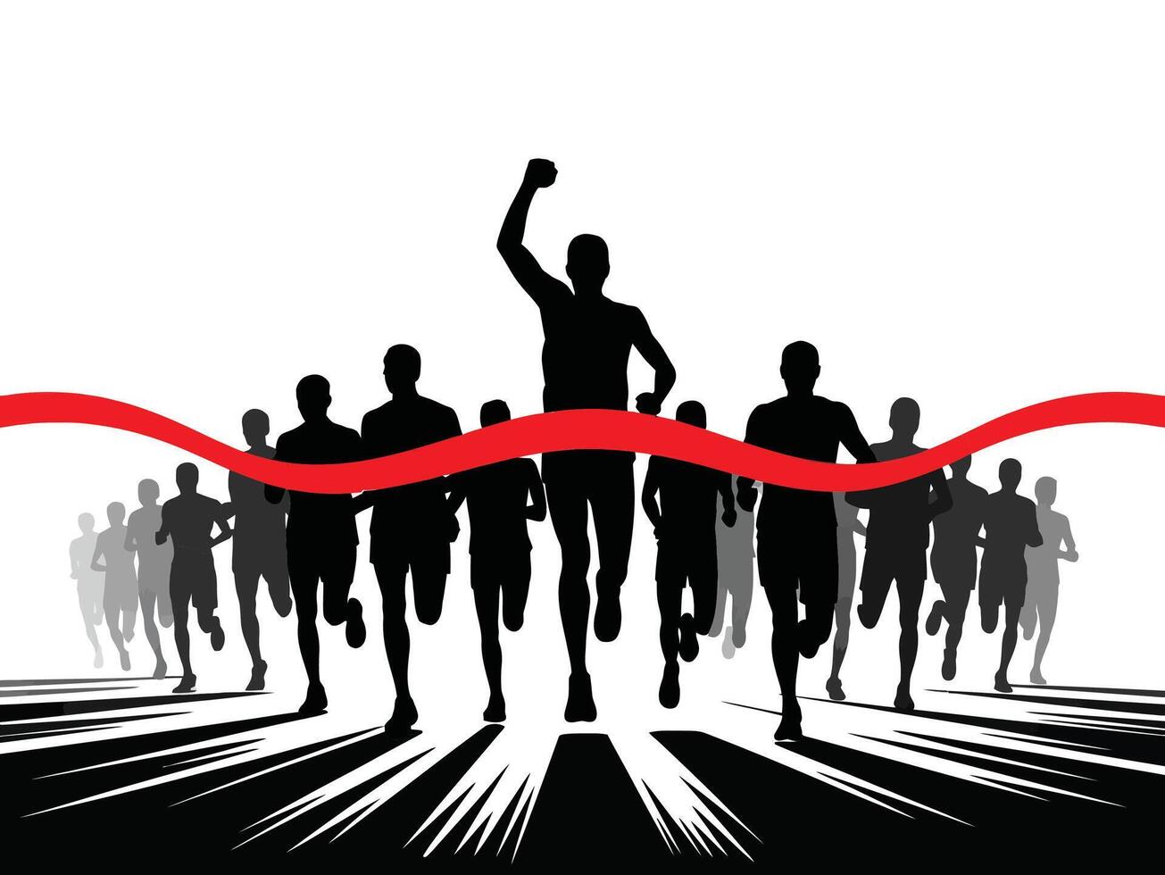 silhouette of a group of people running across the red line vector