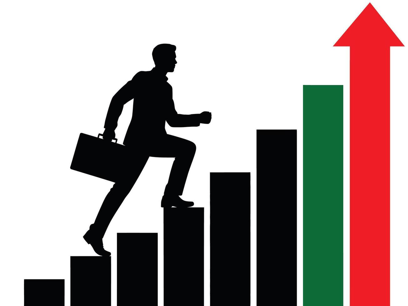 Businessman Climbing Success Graph with Upward Arrow, Business Growth and Career Progress Concept, silhouette of business man with arrow vector