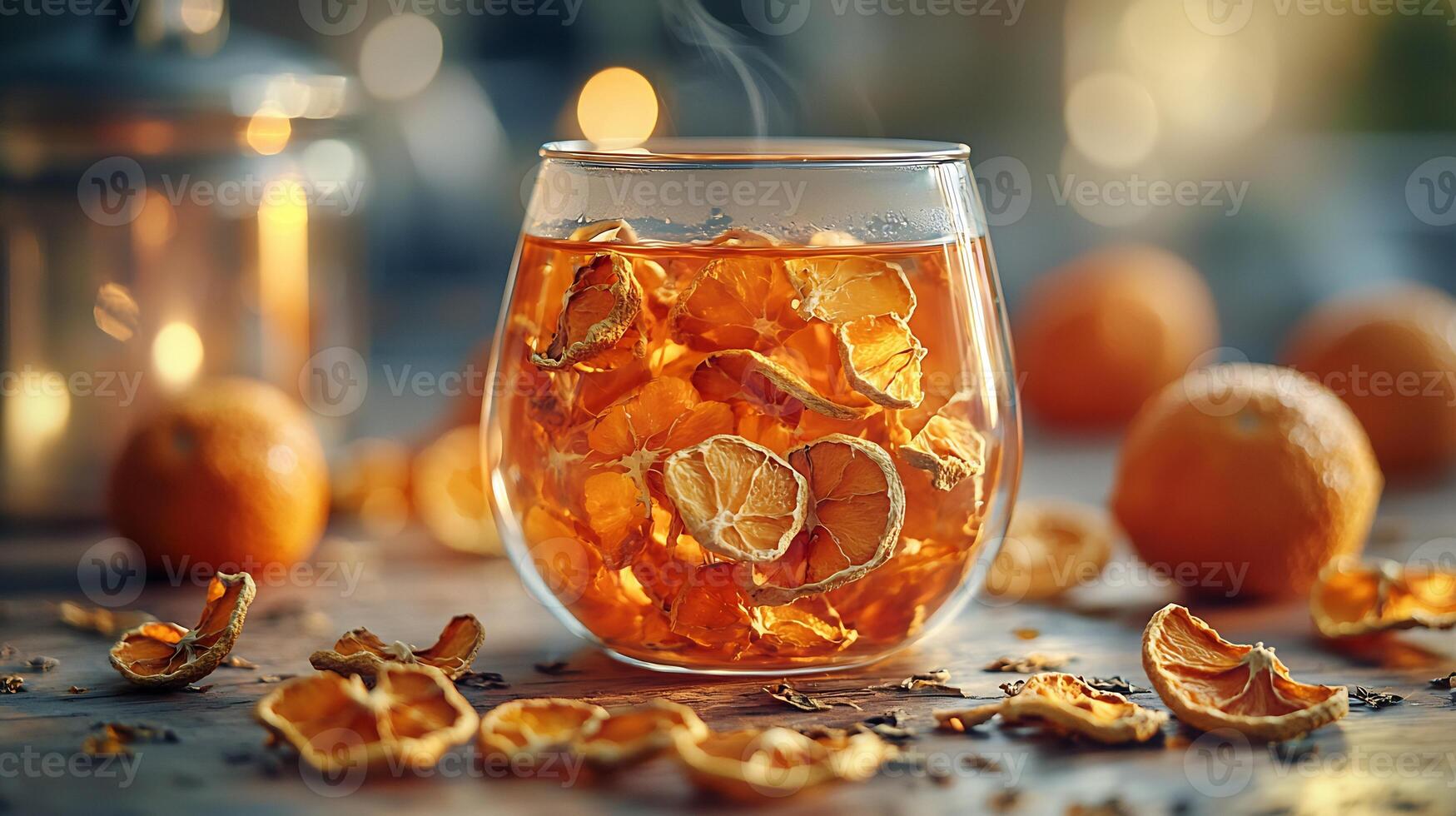 Orange juice in a glass with slices of oranges photo