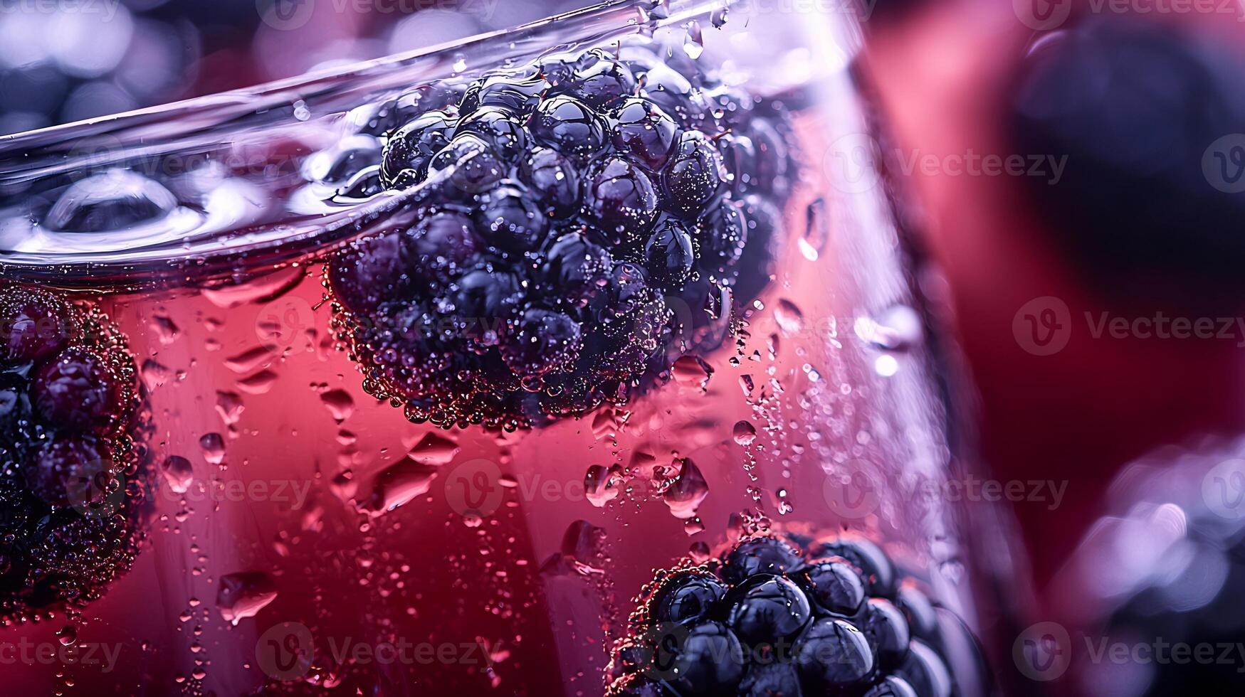 100mm Macro of Blackberry Liqueur Extreme Close Up With Jewel Tones and Condensation photo