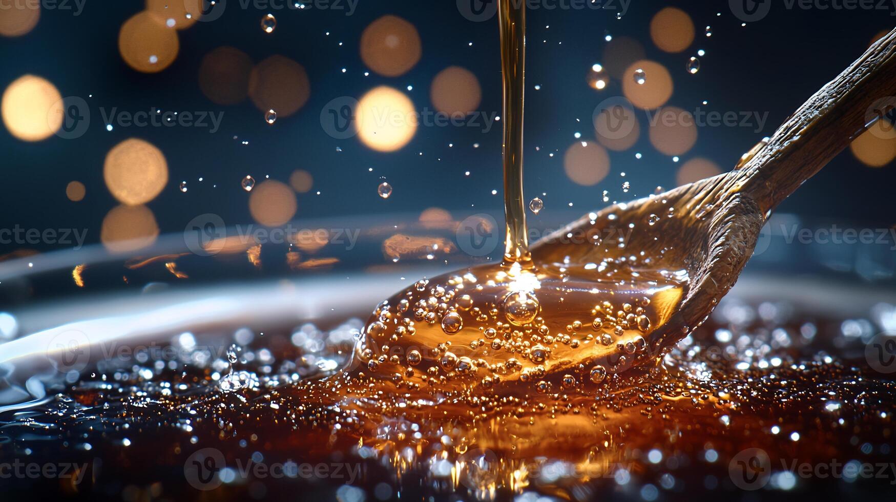 Artisanal Syrup Macro Shot Featuring Dripping Spoon and Thick Liquid Texture photo